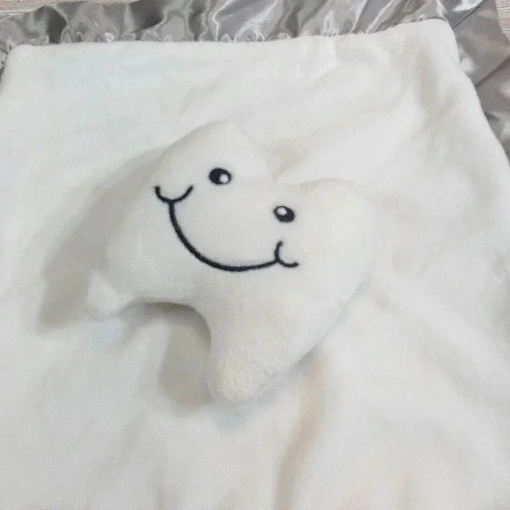 The Teething Egg Plush Tooth Nummie Lovey Security Blanket White Gray 12